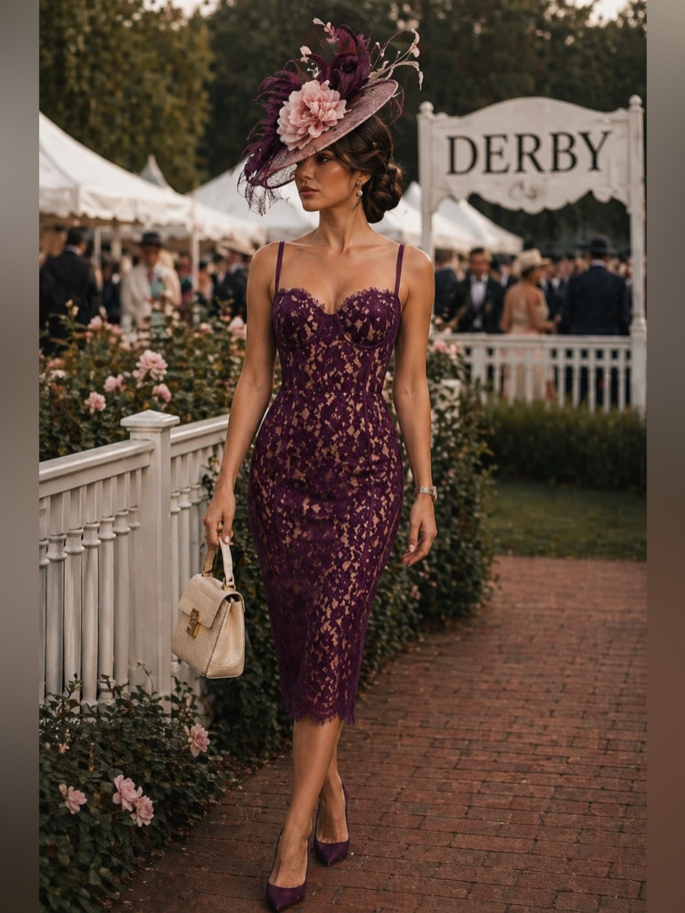 Fashion Nova Plum Lace Midi Dress with Spaghetti Straps